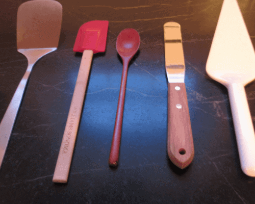 Cooking tools including spatula, scraper, turner, spoon, cake server